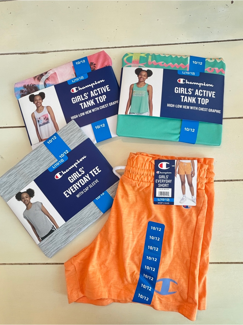 Champion Girls' Active 4 Piece Bundle 3 Tops 1 Shorts Size 10/12 NEW IN PACKAGE